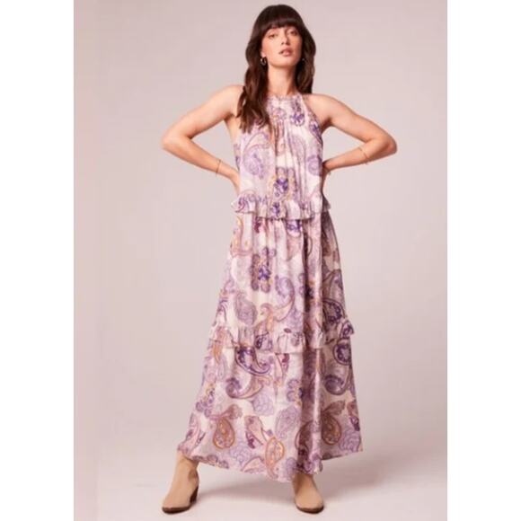 Band of the Free Dresses & Skirts - Band Of The Free Maxi Womens Large Liliane Purple Paisley Tiered Cottagecore NWT